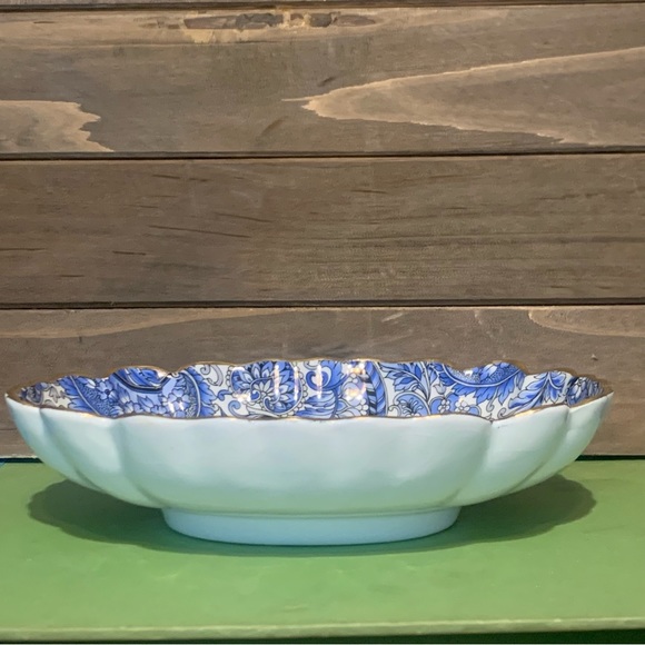James Kent Old Foley Blue White Paisley Leaf Trinket Relish Dish W/Gold England - Picture 2 of 16